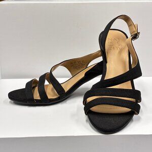 Naturalizer Taimi Black Satin Slingback Black Heel Dress Sandals, Size 6.5